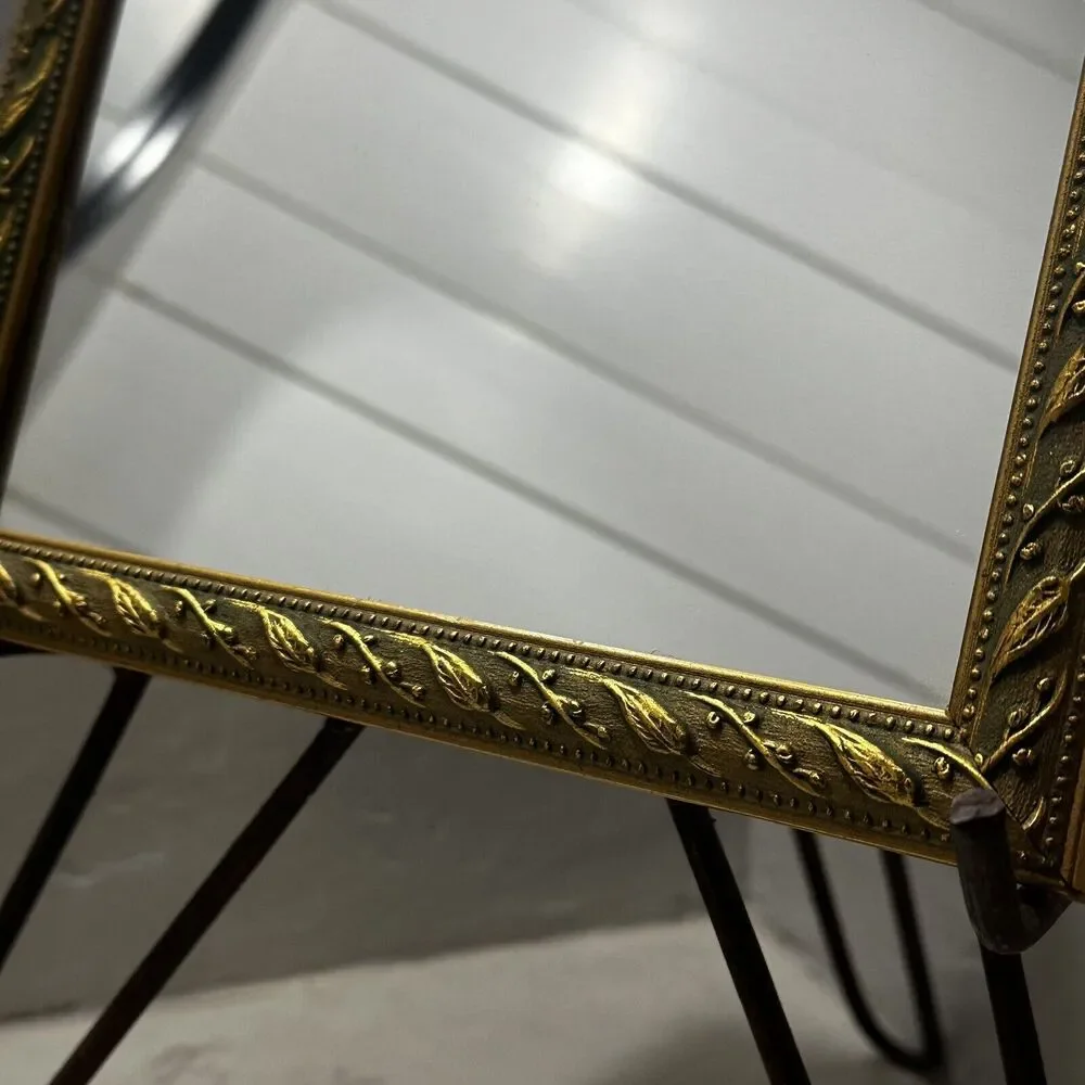 Vintage Gold Gilt Framed Mirror Raised Vine Antiqued Gold Tone Florentine Frame